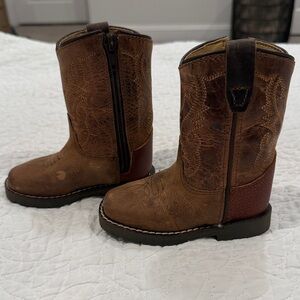 Ariat Brown Leather Kids Western Boots with Pull Tabs